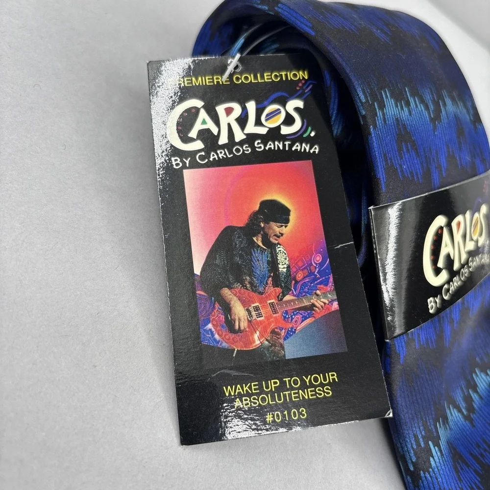 Carlos Santana Tie Mens One Size Blue Black Abstract Silk Necktie‎ 0103 VTG NWT